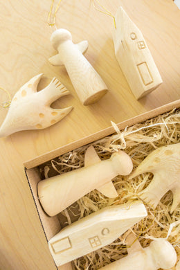 Hand carved wooden Christmas decorations